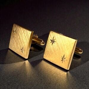 Vintage Swank Cufflinks Mens Gold Tone MCM Atomic Starburst Brushed Bullet Back